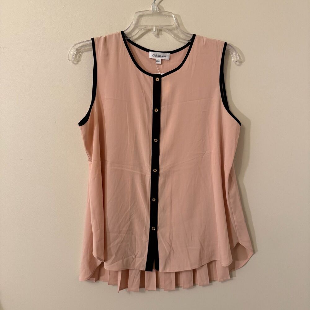 Calvin Klein Blush Pink Black Sleeveless Blouse Medium NWT